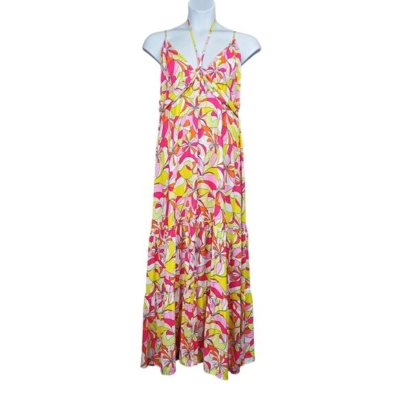 JustFab Womens Multicolor Fuchsia Floral Print Tiered Maxi Dress Size XXL NWT - Picture 2 of 8